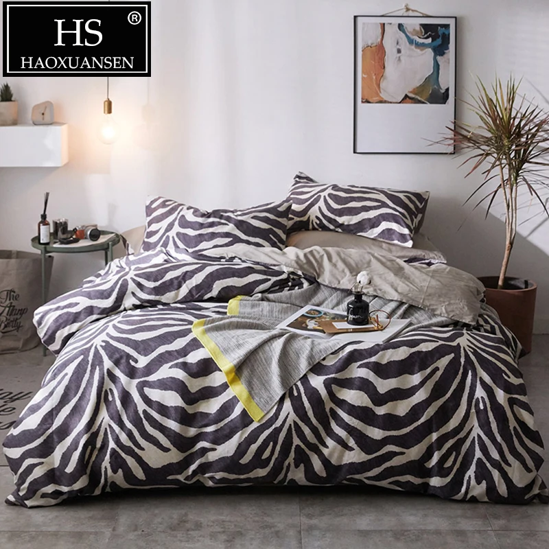 

HS Leopard Print 3/4pcs Comforter Bedding Sets 100% Cotton Reactive Print Bed Linen Set King Queen Twin Size Duvet Cover Set