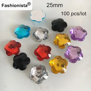 

100 pcs 25mm Flower Shaped Acrylic Cabochon,Flat Back Glue-on Acrylic Rhinestone For Jewelry Making - Free Shipping,WW