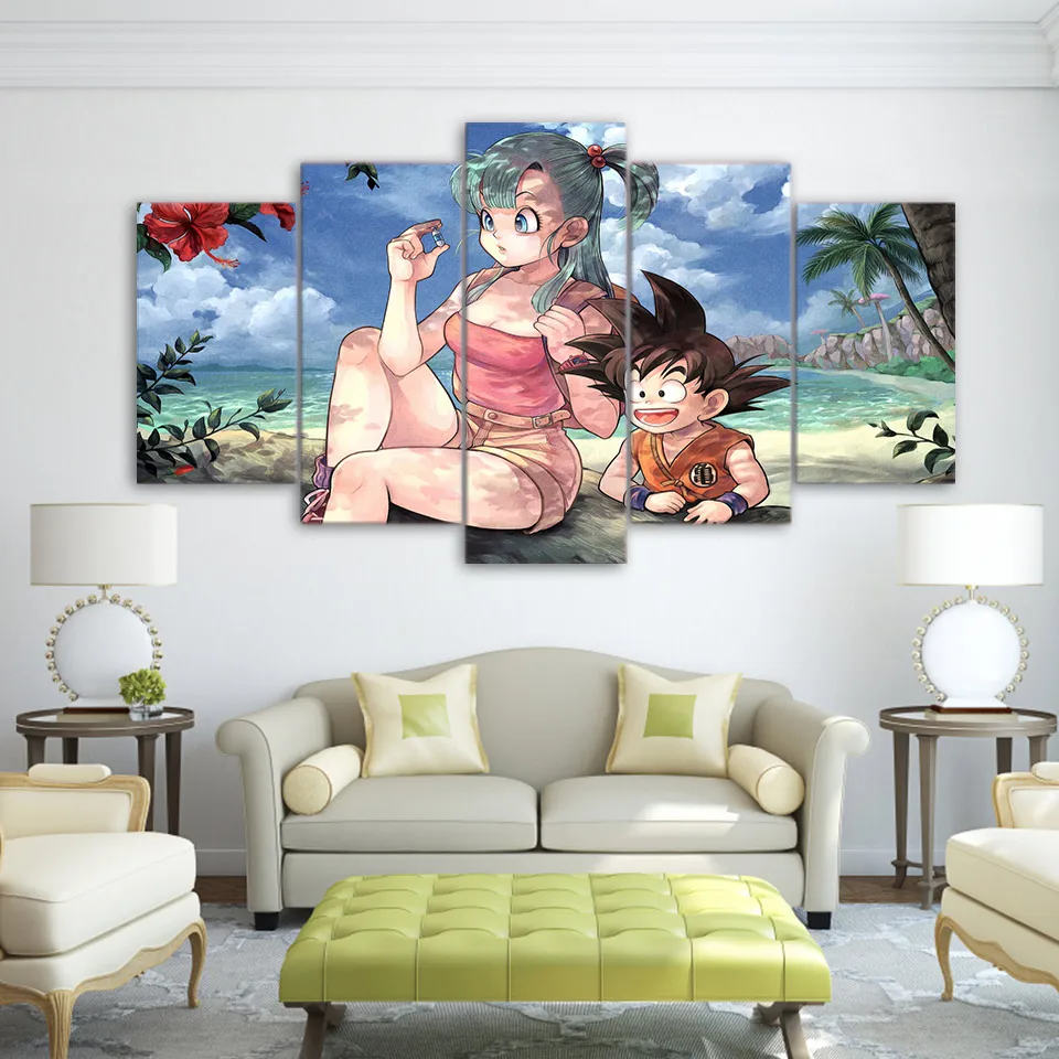 

HD Prints Posters Framework Modular Wall Art Pictures 5 Pieces Dragon Ball Girl And Goku Canvas Paintings Living Room Home Decor