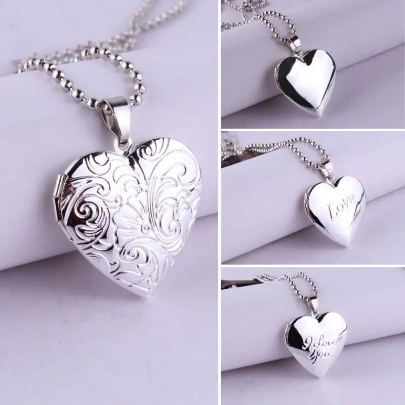 

Women Valentine Lover Gift Animal Dog Photo Frames Can Open Locket Necklaces Heart Pendants #1105