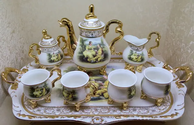 High Grade 8 Continental Coffee Set Uk Gilt Ceramic Tea Sets Luxury High Grade 8 Continental Coffee Set Uk Gilt Ceramic Tea Sets Luxury Gift