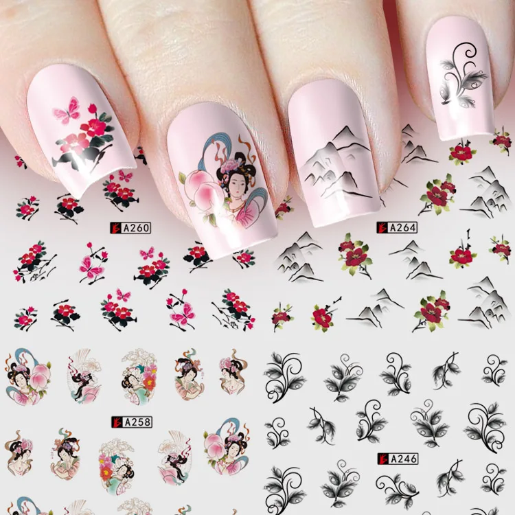 

Nail sticker art decoration slider wash painting lotus adhesive Water Transfer decals manicure lacquer accessoires polish foil