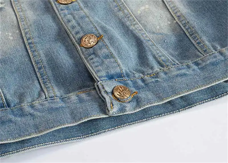 Newsosoo New Fashion Men Ripped Hole Jean Jacket Solid Color Slim Fit Casual Distressed Denim Jeans Light Blue For Male M-3XL (2)