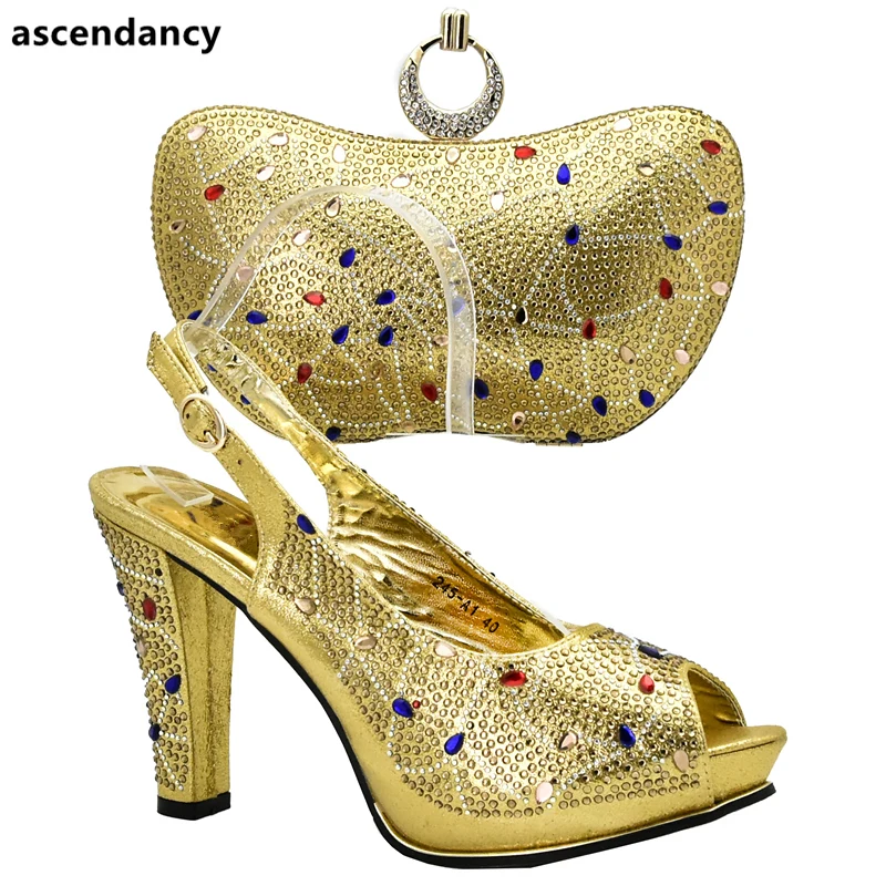 Um Spiel grün königliches Gold Blau Frauen Schuh Tasche Gold silber Mit Italienische Strass Afrikanische Verziert Und Schuhe Taschen Set Passenden rot In orange qwFwCIpXx