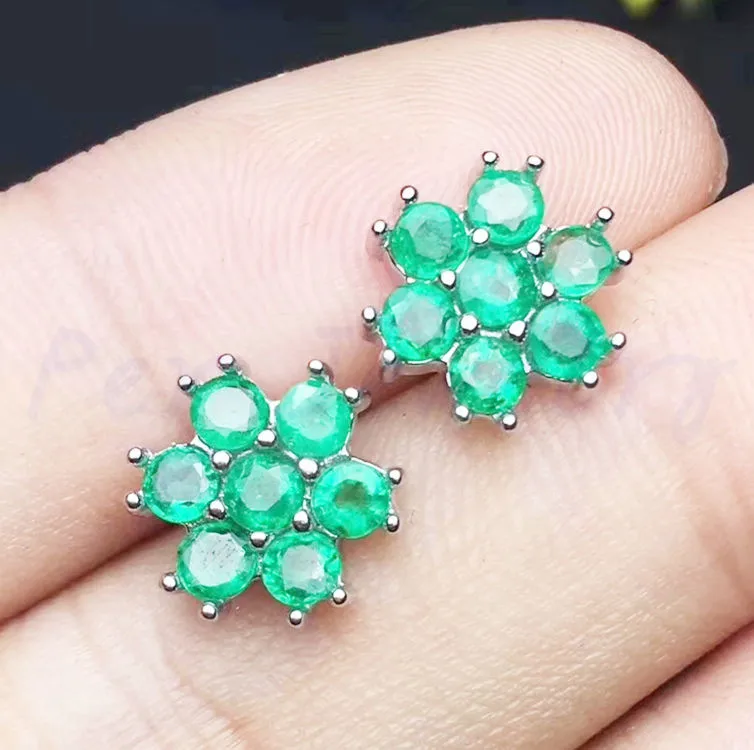 Emerald stud earring 925 sterling silver Free shipping Natural real
