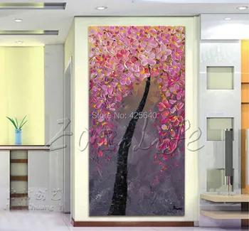 

Oil painting On Canvas Wall Pictures Paintings For Entry Way Canvas Wall Art Palette Knife Hand Painted Pink FLower Tree