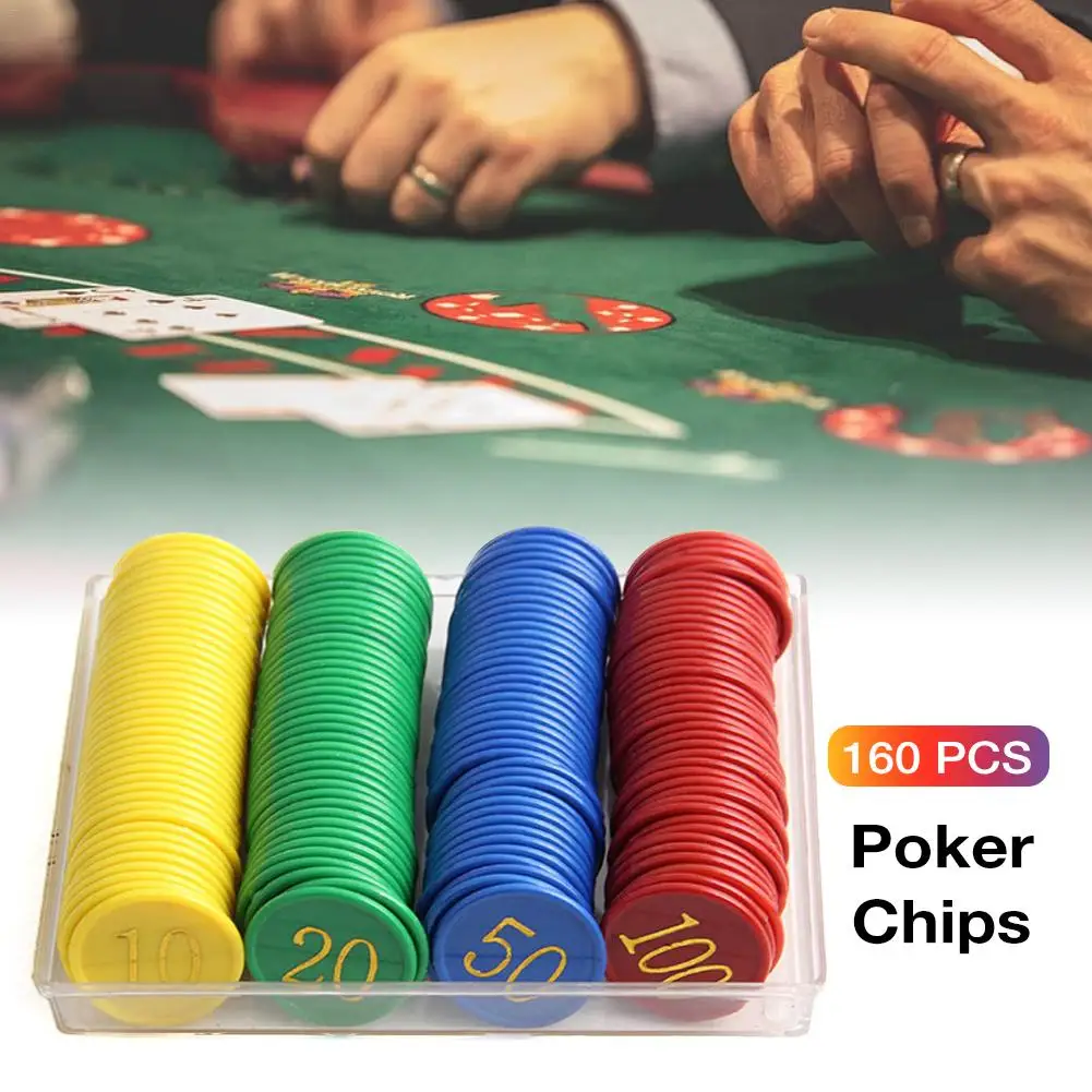 

160pcs Plastic Poker Chips Game Tokens Golden Double-side Bronzing With Digital Poker Chips High Quality And Brand New