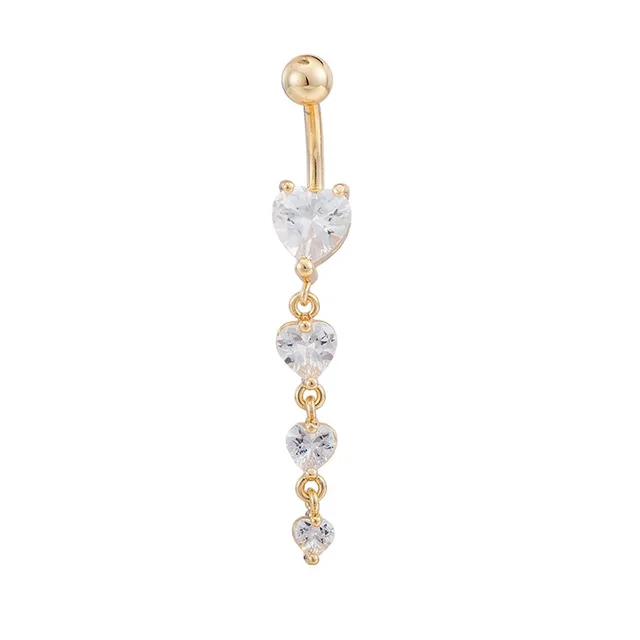 Fashion Navel Piercing Heart Crystal Body Belly On Fashion Navel Piercing Heart Crystal Body Belly On Ring Gold Color Bar Bell Long