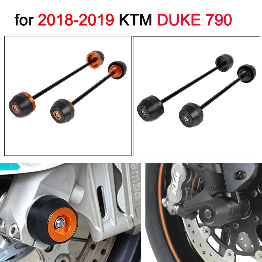 

Moto Accessories 790 Duke Front Rear Fork Sliders Crash Protector Axle Falling Protector for KTM Duke 790 2018 2019 Black Orange