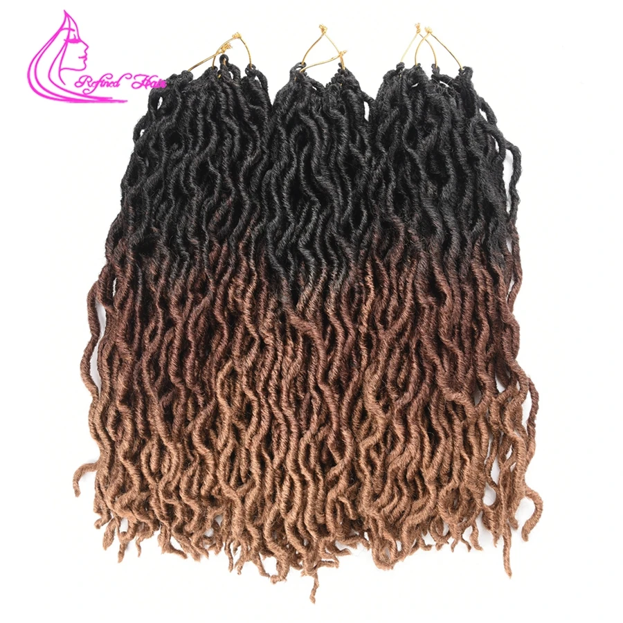 

Refined Hair Ombre Faux Locs Curly Crochet Hair Extensions 18inch Long Soft Crochet Braids Dreadlock hair Extensions