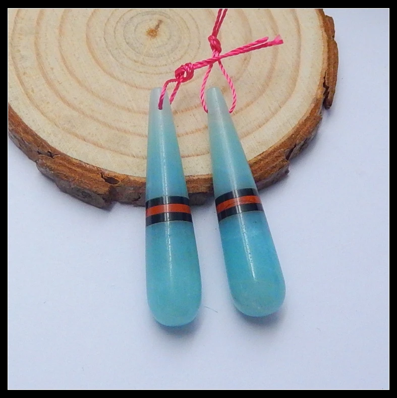 

Natural Stone Earring Bead Tube Amazonite Red-River Jasper Obsidian Intarsia Earrings 40x9mm 8g Fashion Jewelry Women Earrings