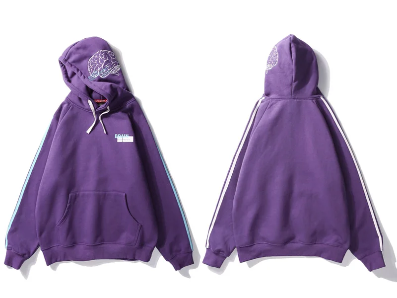 Stripe Hooded Embroidery Brain Pullover Hoodies 6