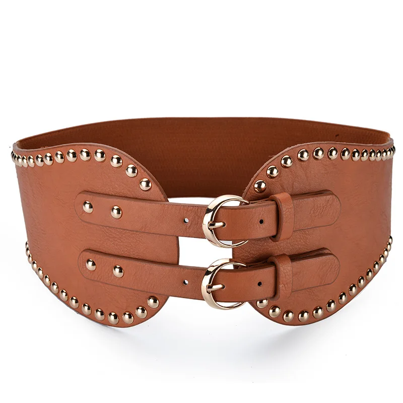 7.5cm Thick Wide Belt Vintage Waist Women's Double Buckle Style Elastic