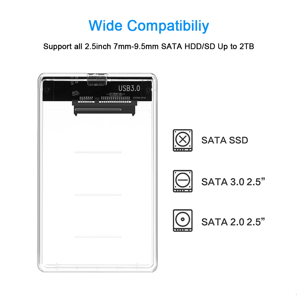 CHIPAL 5 Гбит/с 2,5 ''Прозрачный жесткий чехол SATA 3,0 USB 3,0 внешний жесткий диск SSD HDD корпус коробка Поддержка 2 ТБ протокола UASP