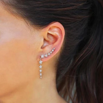 Fashion five Star Earring cz paved luxury Vintage Geometric Star Disco Climber earring for Women Brincos Birthday Gifts jewelry