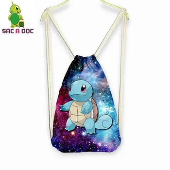 

Cartoon Galaxy Pokemon Squirtle Printing Drawstring Bags Boys Girls School Bags Women Men Universe Space Beach Travel Bag