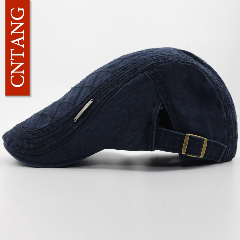 Casual hat beret hat woolen beret Spring Autumn Cotton Beret Visor Cap For Men Vintage Button Flat Hat Adjustable