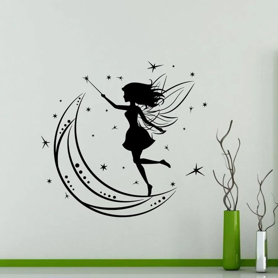 Beautiful Magic Fairy On Moon Girls Room Art Decal Vinyl Wall Stickers Nursery