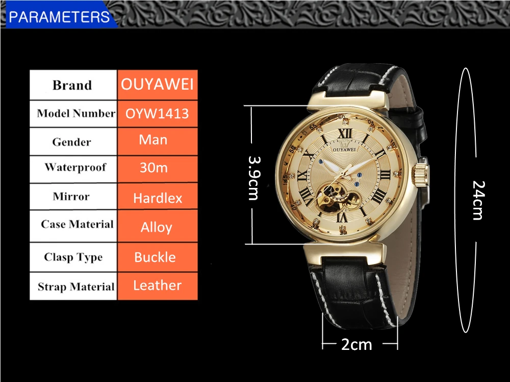 OYW роскошные золотые мужские автоматические часы с кожаным ремешком модные деловые водонепроницаемые наручные часы с скелетом Orologio Uomo