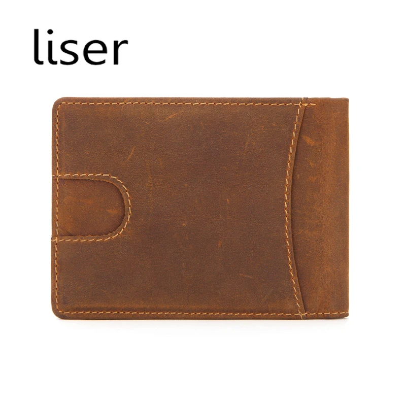 

New Men's Genuine Leather Double-folded Vintage Money Wallets Ultra-thin Crazy Horse Cowhide Dollar Wallet Perfect Card Holder