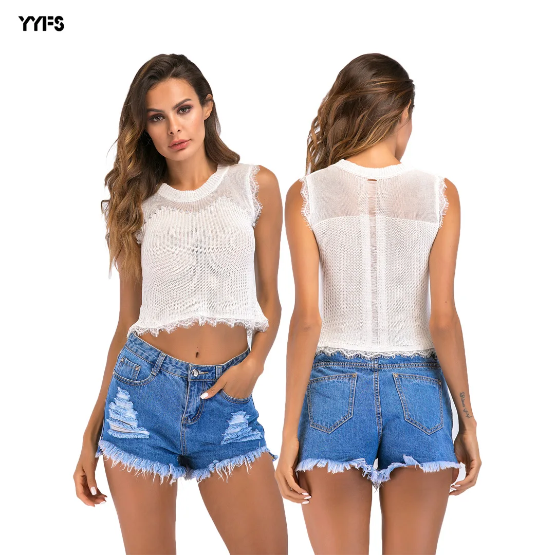

Women's Summer Vest Fashion Loose White Openwork Sleeveless Bottoming Shirt Women's Summer Tops 1014