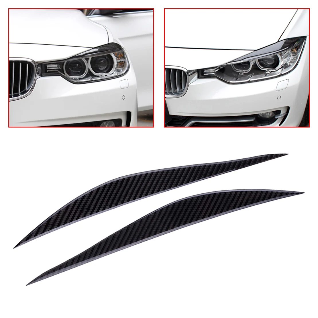 DWCX Pair of Real Carbon Fiber Headlights Eyebrows Eyelids Front