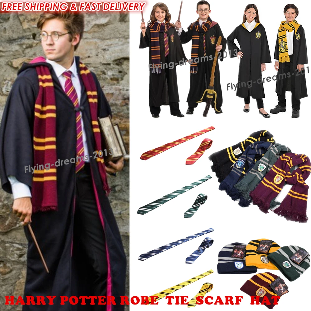Halloween Harri Potter Costume Gryffindor Ravenclaw Hufflepuff Slytherin Robe Cape Cloak Tie/Scarf/Hat |