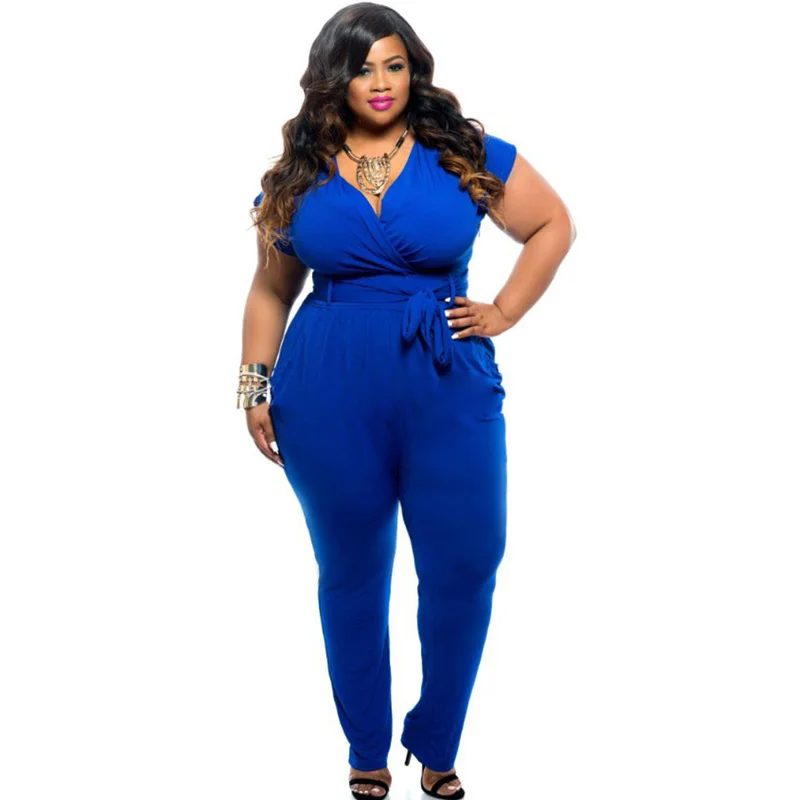 Sexy v neck Black blue Jumpsuit Office Ladies Workwear