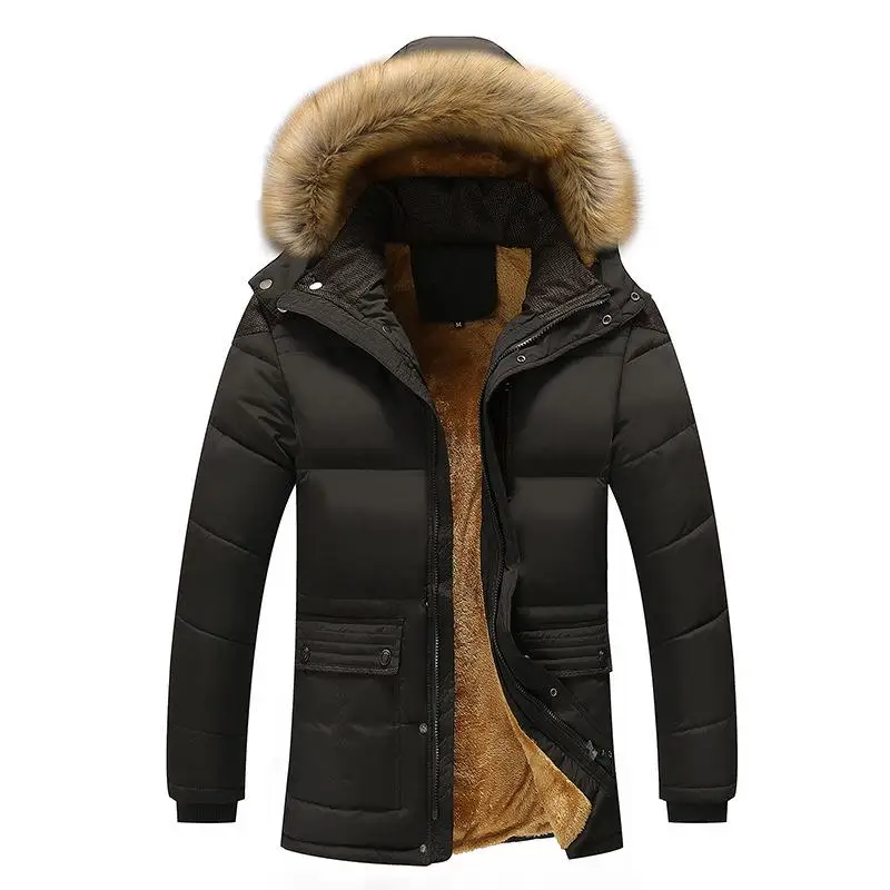 Thick Warm Parka Men Fleece Fur Hood Men Winter Jacket Coat Military Cargo Medium-long Mens Overcoat 7XL - Цвет: 2