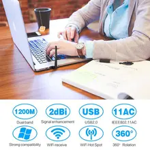 1200 Мбит/с беспроводной USB Wifi адаптер, AC1200 двухдиапазонный 2,4 ГГц/300 Мбит/с+ 5 ГГц/867 Мбит/с, 802,11 ac/a/b/g/n антенна с высоким коэффициентом усиления сети L