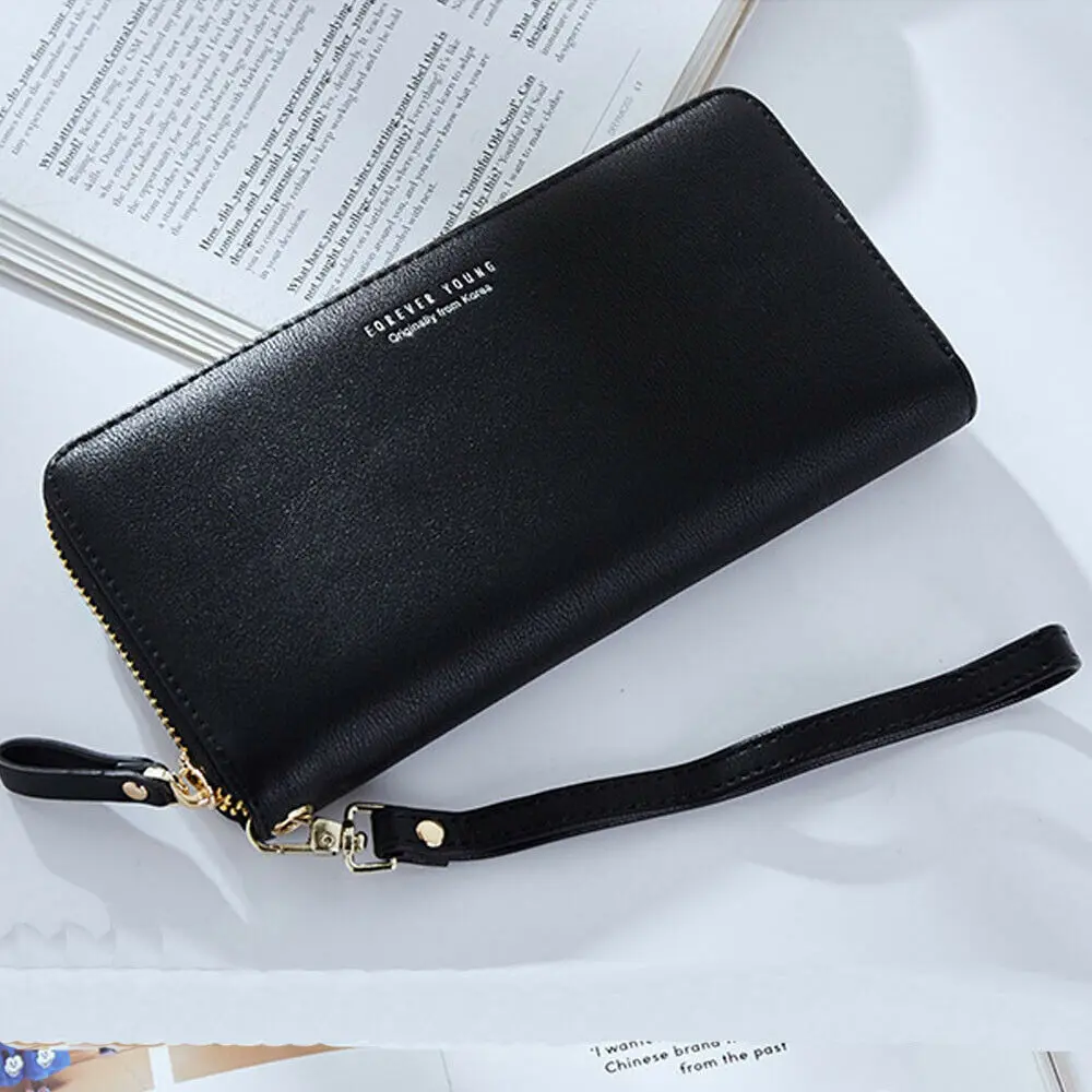 

Women's wallet long large capacity fashion solid color clutch bag portable PU leather credit card holder purse