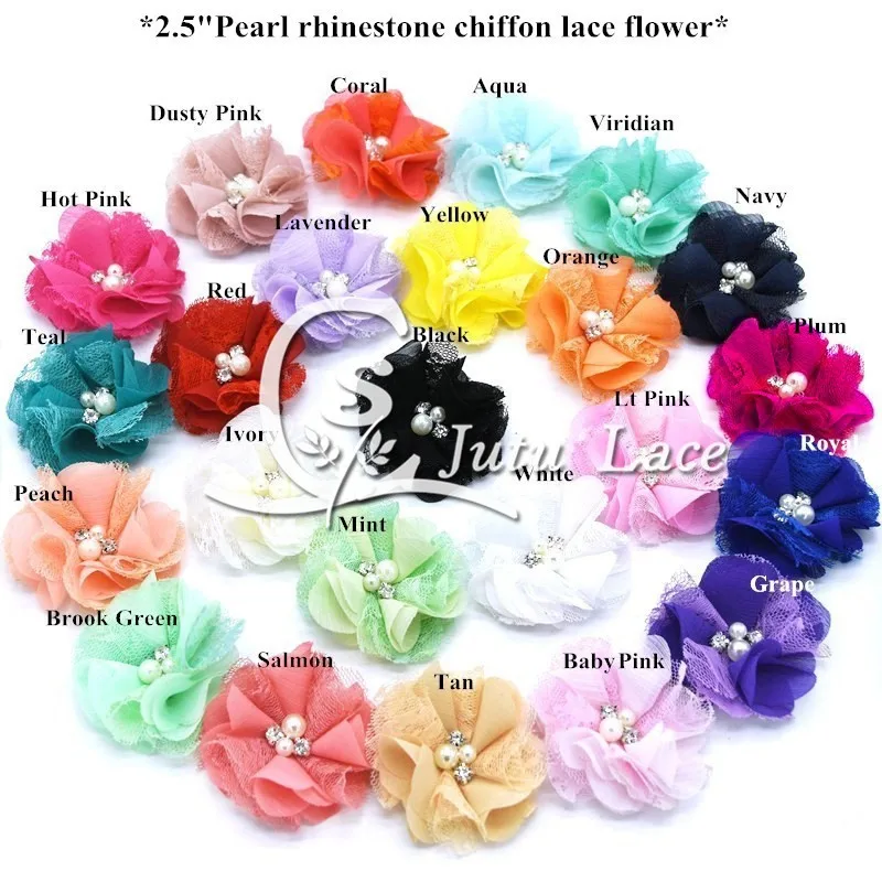 2.5''pearl rhinestone chiffon lace flower (1)