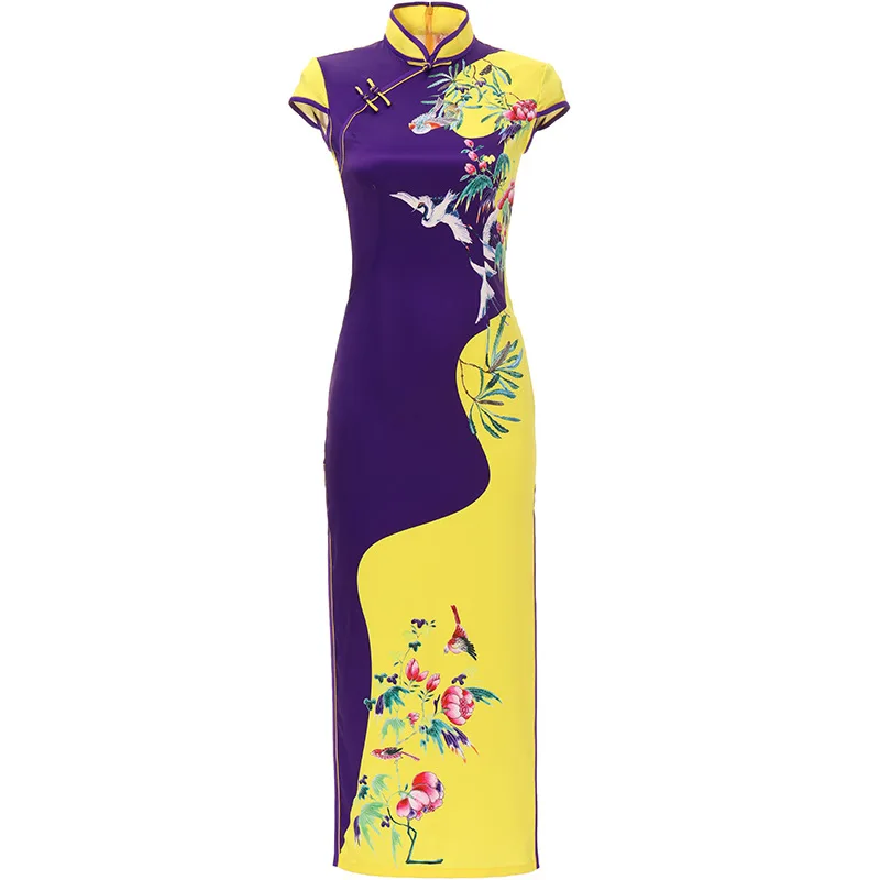 

New Arrival Female Chinese Traditional Dresses Printing Qipao Printed Mandarin Collar Slim Sexy Cheongsam Plus Size M-XXXXXL