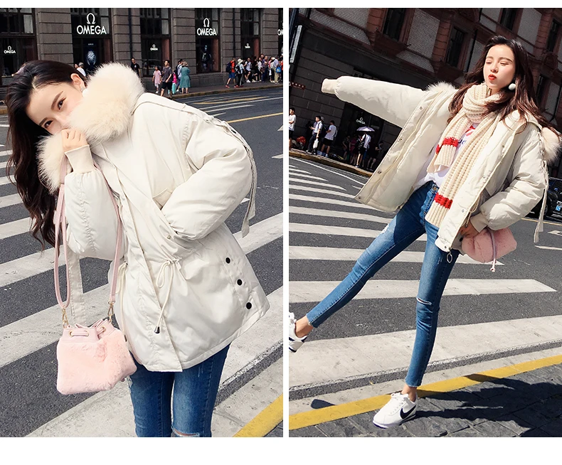 SWREDMI Women Winter Short Jacket Female Hooded Parkas Loose Cotton Padded Coat Mujer Thick Warm Slim Jacket Fur Collar