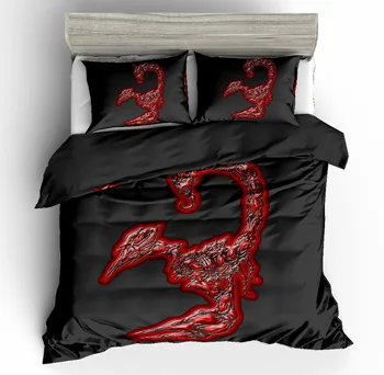 

Bloody Red Scorpion Duvet Cover Set,Black BaScorpion Richly Colored Lacquer Scorpion Bedding Set,Soft Microfiber US AU EU Size