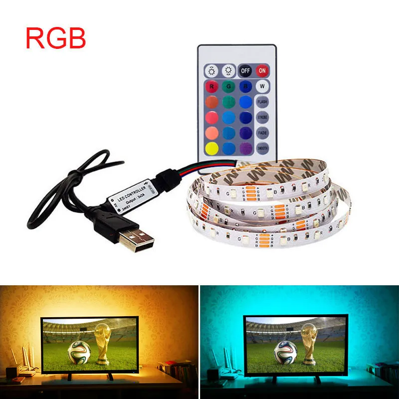 buy 2pcs lot 1m 3m 5m IP20 3528 5V USB charger RGB power supply USB LED strip light remote control cable adapter lamp Decor light