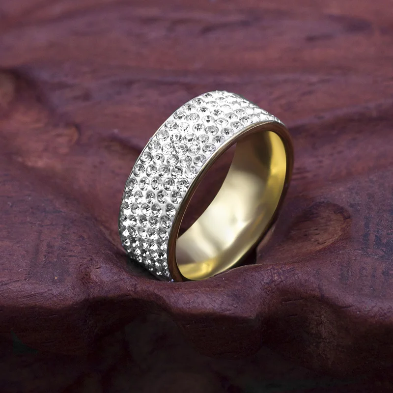 Нержавеющая сталь 5 рядов с украшением в виде кристаллов кольцо для Для женщин свадебные Нержавеющая сталь с украшением в виде кристаллов кольца для мужчин и женщин леди