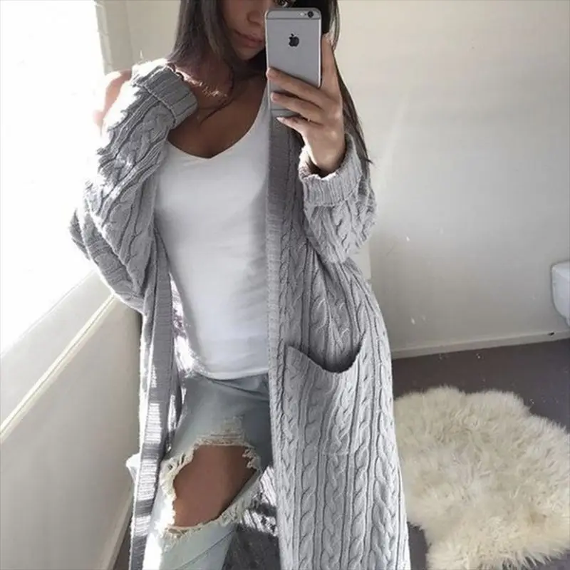 

2019 Loose Solid Cardigans For Women Knitted Cardigan Pocket Women Sweater Casual Long Cardigan Autumn Winter Coat Jumper Pull