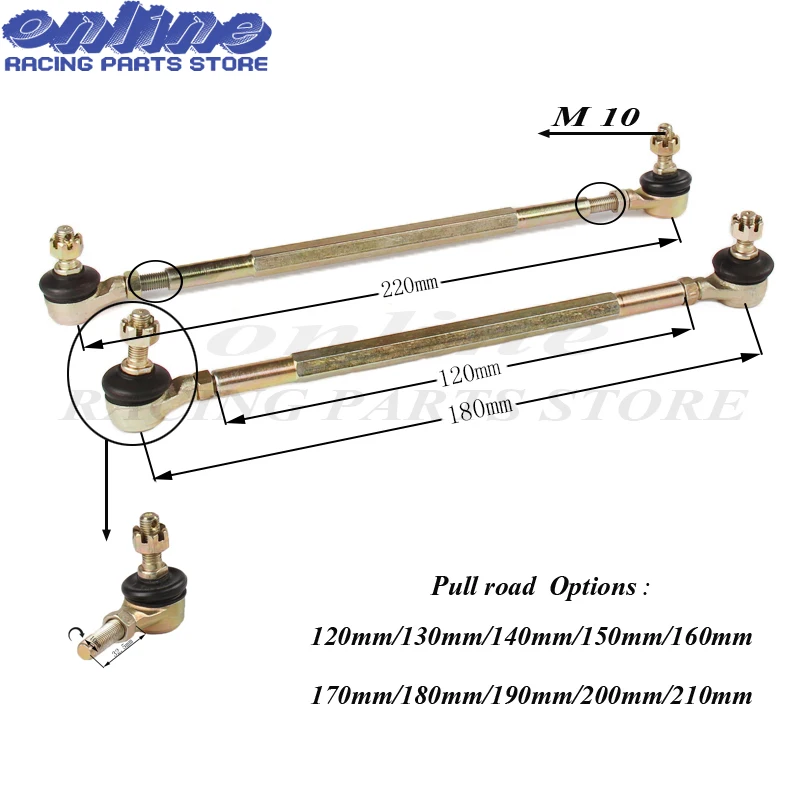 

170mm/180mm/190mm/200mm/210mm M10 Ball Joiner Bolt Tie Rod pull road 50cc 70cc 110cc Quad Dirt Bike ATV Go Kart Dune Buggy
