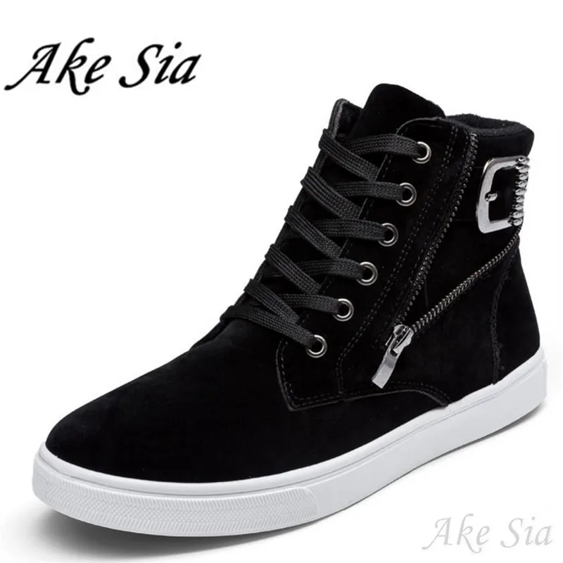 

Men's high top shoes 2017 spring/autumn casual buckle zipper leather PU basic shoes fashion solid black shoes man F189