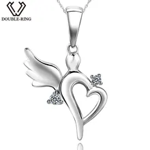 DOUBLE-R 0.03ct Real Diamond Pendants Women 925 Silver 18″ Chain Fairy Necklaces Natural Diamond Jewelry Female Valentine’s Gift