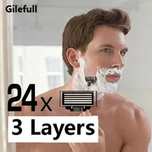24 unidades/pacote qualidade grau aaa + marca homens rosto lâminas de barbear mache 3 lâminas de barbear para homens padrão para ru & euro & eua