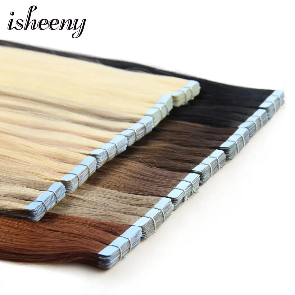 Isheeny Remy Human Hair Tape Extensions Straight 14\