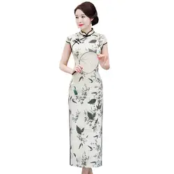Плюс размеры XXXXL китайский для женщин элегантные длинные Qipao печатных леди Qipao женское платье Oriental женское платье-Ципао сексуальное платье