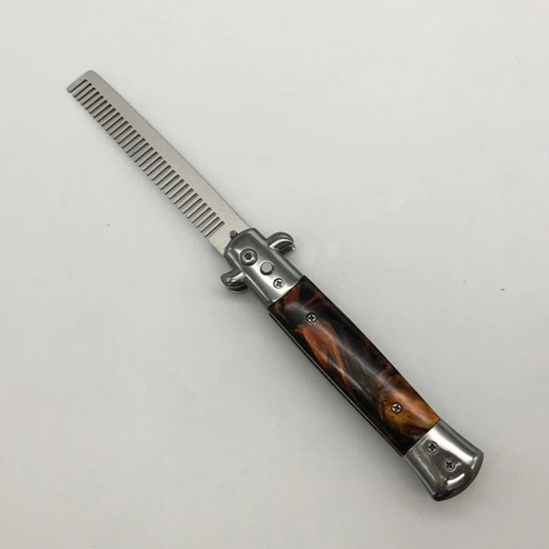 Pro Automatic Foldable Knife Comb Hair Trimmer butterfly Mens Pocket Comb stainless steel spring jump Brush Salon Beauty Tool 3