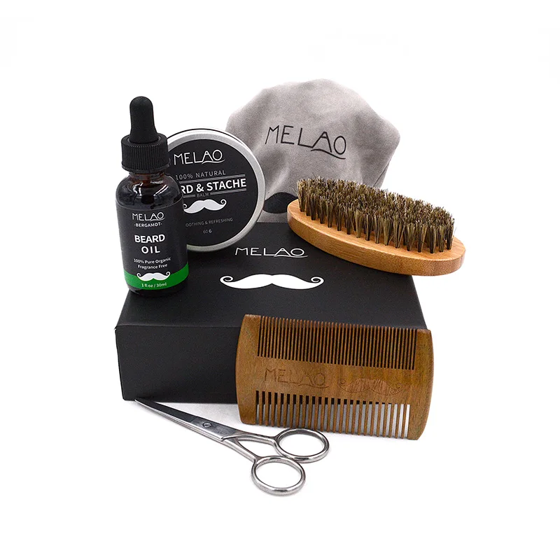 

Beard Trimming Kit Men Care Brush Comb Oil Leave in Conditioner Mustache Balm Barber Scissors Styling Shaping Growth Gift set W