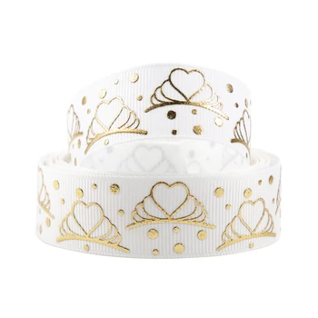 

David accessories gold sliver foil crown leopard grosgrain tape polyester ribbon 5 yards,DIY handmade materials,5Yc3939