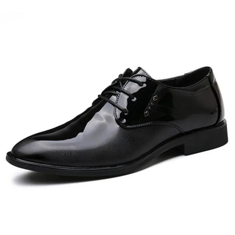 

Wedding Wear Fashion Men Patent Leather Brogue Dress Shoes,Pointed Toe Non-slip Soft Buttom Lace-up Spring Autumn Wear Shoes