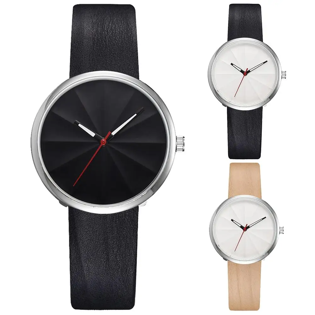 

2019 Minimalism No Number Round Dial Faux Leather Band Women Quartz Wrist Watch Gift