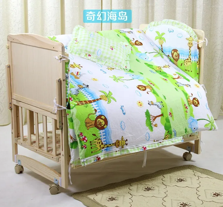 

Promotion! 6PCS baby bedding set curtain crib bumper ,baby cot sets baby bed bumper (3bumpers+matress+pillow+duvet)